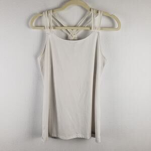 Fabletics Women's XS Racerback Athletic Tank Top White Mesh Panel Fitted Running